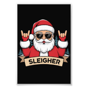 Kerst Sleigher Kerstman Rock Kerstmis Rocker  Foto Afdruk