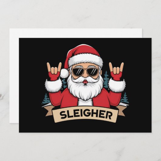 Kerst Sleigher Kerstman Rock Xmas Rocker Feestdagenkaart (Voorkant / Achterkant)