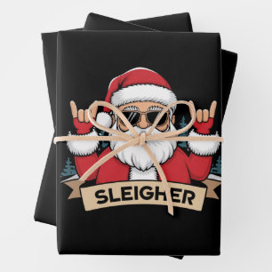 Kerst Sleigher Kerstman Rock Xmas Rocker Inpakpapier Vel