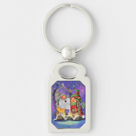 Kerst Sleutelhanger Gift met Happy Gnomes (Voorkant)