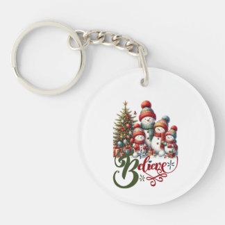 Kerst sleutelhanger met sneeuwpop Believe