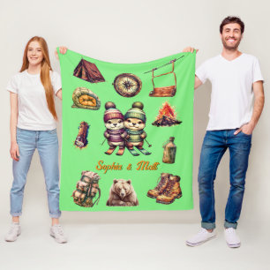 Kerst Sneeuw Ski Otter Paar Outdoor Mint Groen Fleece Deken