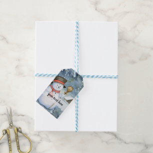 Kerst sneeuwman cadeaulabel