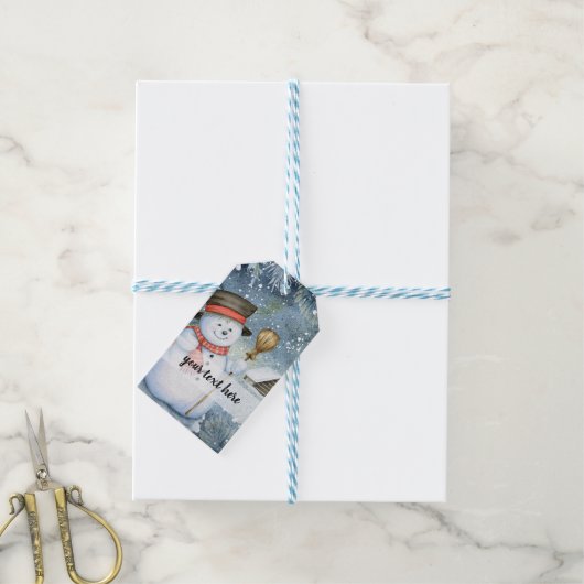 Kerst sneeuwman cadeaulabel (Met Touw)