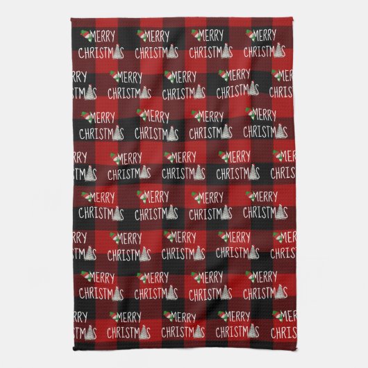 Kerst Sneeuwman en Boom op Buffalo Plaid Theedoek (Verticaal)