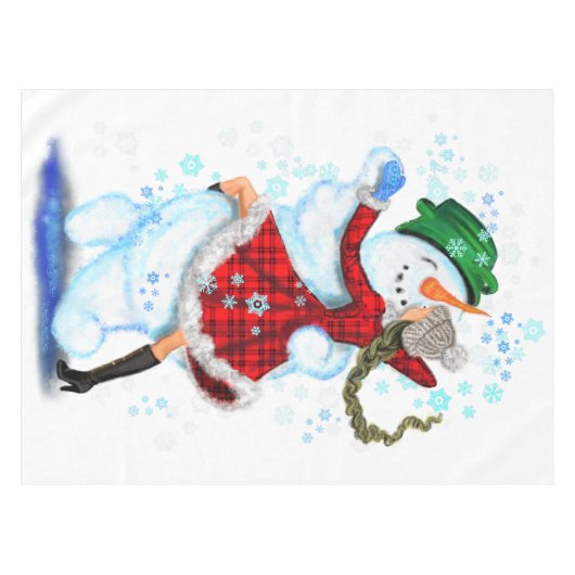 Kerst Sneeuwman en Meisje Dansers - Tafelkleed (Voorkant (Horizontaal))