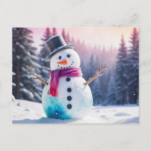 Kerst Sneeuwman en Winter Forest Feestdagenkaart