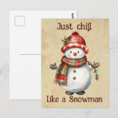Kerst Sneeuwman Gewoon Chill Quote Leuke Waterverf Briefkaart (Voorkant / Achterkant)