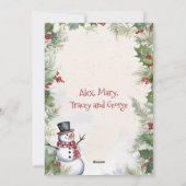 Kerst Sneeuwman Holly Fir en Sneeuw Scene Familie Feestdagenkaart (Achterkant)