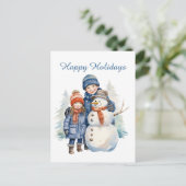 Kerst sneeuwman kinder tekst toevoegen waterverf V Feestdagenkaart (Staand voorkant)