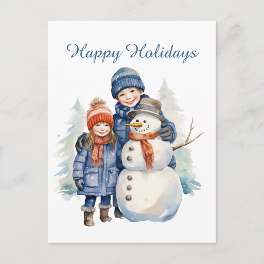 Kerst sneeuwman kinder tekst toevoegen waterverf V Feestdagenkaart (Voorkant)