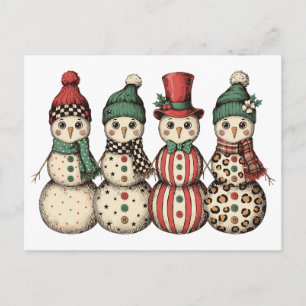 Kerst Sneeuwman Luipaard Geruit Geruit Vintage Feestdagenkaart