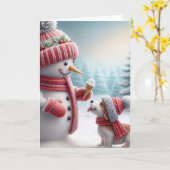 Kerst sneeuwman met hond kaart (Gele Bloem)