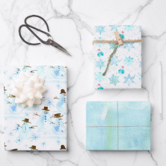 Kerst Sneeuwman Mutsen Sneeuwvlokken Winter Inpakpapier Vel