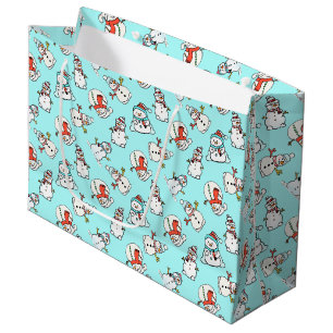 Kerst Sneeuwman Patroon - Aqua Turquoise Groot Cadeauzakje