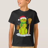 Kerst Sneeuwman Softbal Pitcher Boys Kinder Tiener T-shirt (Voorkant)