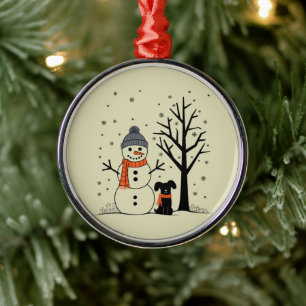 Kerst Sneeuwman Xmas Hond Winter Metalen Ornament