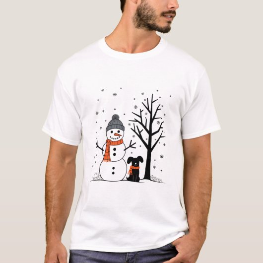 Kerst Sneeuwman Xmas Hond Winter T-shirt (Voorkant)