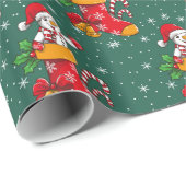 Kerst Sneeuwpop Sneeuwvlokken Snoep Canes Patroon Cadeaupapier (Rol Hoek)