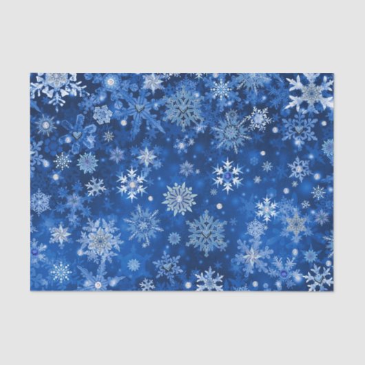 Kerst Sneeuwvlokken Blauw en Zilver Weefselpapier Tissuepapier (Voorkant)