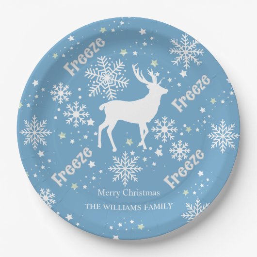 Kerst Sneeuwvlokken blauw Papier Bord (Voorkant)