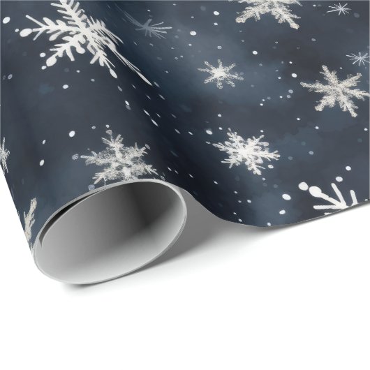 Kerst Sneeuwvlokken Night Sky Cadeaupapier (Rol Hoek)