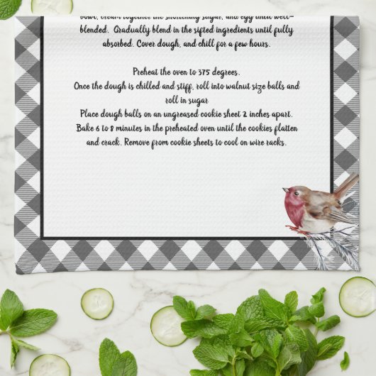 Kerst Sneeuwvogel Recept Keepsake Grijs Plaid Theedoek (Gevouwen)