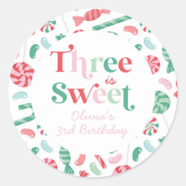 Kerst Snoep Drie is Lief 3e Verjaardag Ronde Sticker