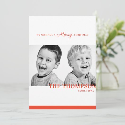 Kerst snoep rode streep twee foto feestdagenkaart (Staand voorkant)