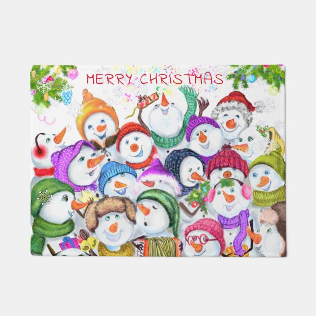 Kerst Snowmans Doormat Deurmat (Voorkant)