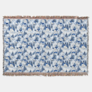 Kerst Snowy Blue Throw Blanket Deken