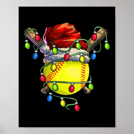 Kerst Softbal Kerstmis Kerstverlichting Softbal Poster (Voorkant)