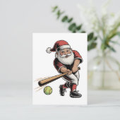 Kerst Softbal spelen Santa Claus Sport Aankondigingskaart (Staand voorkant)