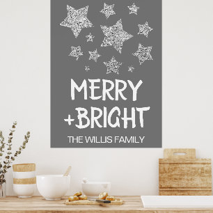 Kerst Sparkle Stars Merry bright Familienaam Poster