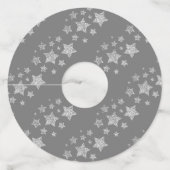Kerst Sparkle Stars zilveren patroon op grijs Wijnglaslabel (Achterkant)