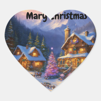 Kerst speciale hart stickers voor cadeau