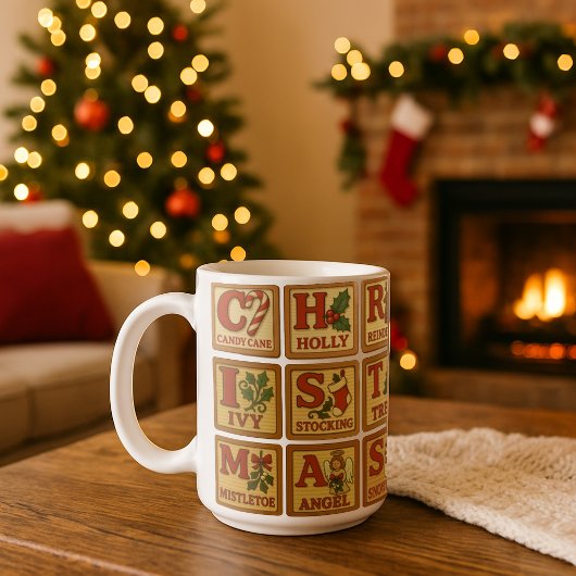Kerst Speelgoed houten blokken Koffiemok