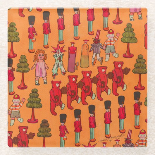 Kerst Speelgoed Kinderen Spelen Glazen Onderzetter (Voorkant)