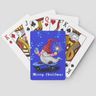 Kerst Speelkaarten Skater Gnome met Gift