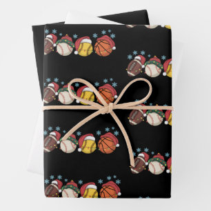 Kerst Sportballen Lichtjes Kerstman Familie Sport Inpakpapier Vel