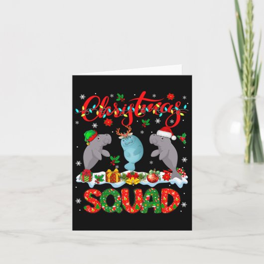 Kerst Squad Drie Santa Rendier Elf Manatees Kaart (Voorkant)