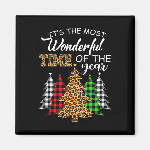 Kerst Squad Leopard Plaid Xmas Boom Familie Mat Magneet