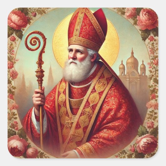 Kerst St. Nicholas Bishop Feestdag Vierkante Sticker (Voorkant)