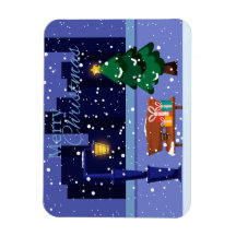 Kerst stadsgezicht met straatlantaarn, boom en gif