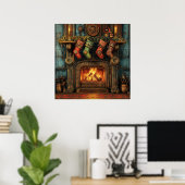 Kerst Steampunk open haard Poster (Thuiskantoor)