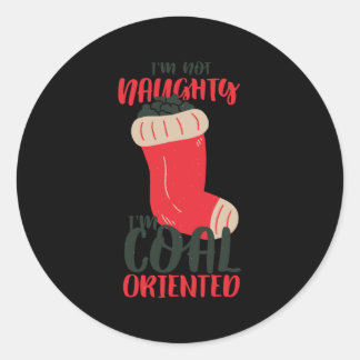 Kerst steenkool stocking ronde sticker