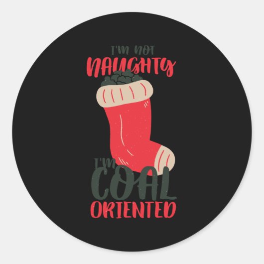 Kerst steenkool stocking ronde sticker (Voorkant)
