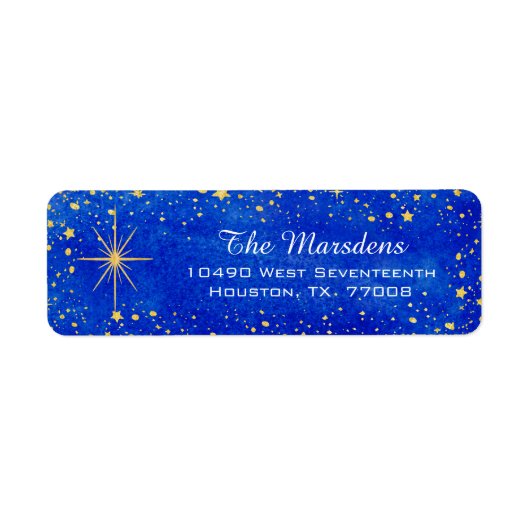 Kerst Sterren Blauw en Goud Custom Return Etiket (Voorkant)