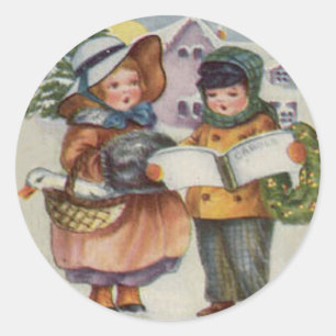 KERST STICKER - KINDER CAROL SINGING