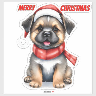 Kerst sticker met schattige puppy | "Prettig Kerst